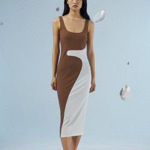 Brown and Cream Swirl Patchwork Dress NWT XS